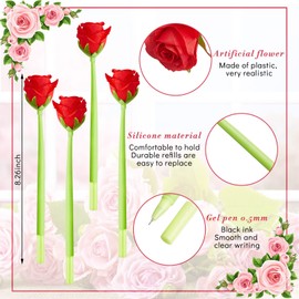 Gueevin 24 Pcs Flower Pens valentines Gifts Mothers Day Artificial Creative Black Ink Rose Pens Bulk Wedding Birthday Party Favors Office Gift Supplies for Women Teacher Nurse