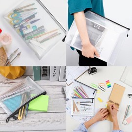 Pack of 15 Document Bags Zip A4 + A5 + A6 Zipper Bag Transparent Document Bag Waterproof Plastic Storage Bag for Stationery Office Supplies