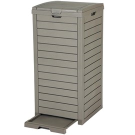 DWVO 38 Gallon Large Outdoor Trash Can, Waterproof Resin Hideaway Garbage Bin with Lid and Drip Tray, Outside Trash Bin for Porch, Backyard, Deck, Patio, Poolside, Easy to Clean, Taupe