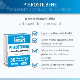 Supersmart - Pterostilbene 100 mg Per Day - More Powerful Than Resveratrol Supplement - Anti Aging & Antioxidant - Metabolic Booster | Non-GMO & Gluten Free - 30 Vegetarian Capsules