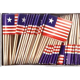 Liberia Mini Country Toothpick Flags, 100 Small International Mini Flag Cupcake Toothpicks or Cocktail Sticks & Picks (Liberia, 1 Box of 100-100 Total Toothpicks)