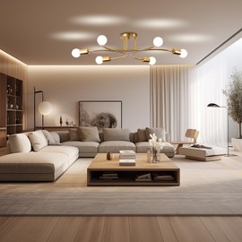 FRIXCHUR Gold Sputnik Chandelier Ceiling Light Fixture, 6-Light Mid Century Industrial Metal Flush Mount Ceiling Lights Modern Bedroom Light Fixtures for Living Room Kitchen