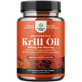 Natures Craft- Aceite de Krill Antártico 500mg Cápsulas Blandas Aceite de Krill de Alta Absorción Suplemento de Ácido Graso Omega 3 con P             