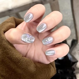 EYZOTSF Press on Nails Short Square Shaped Acrylic Extra Short Length Square False Nails with Designs Artificial Fake Nail with Charms Glue Stick ons Fingernails for Women Girls(MY159)