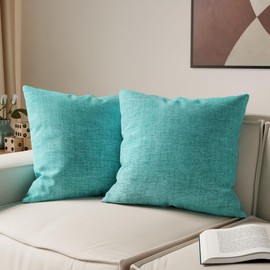 Encasa Homes Chenille Cushion Covers, Set of 2, Turquoise, 45 x 45 cm, Textured, Solid Colour, Soft & Smooth, Square Accent Decoration Cushions for Couch, Sofa, Chair, Bed & Floor