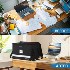 DSDCDJ File Box with Lock - Portable File Organizer Box with Handle, Sturdy Important Document Organizer with Label, Slide, Reflective Strip for Hanging Letter/Legal Folder