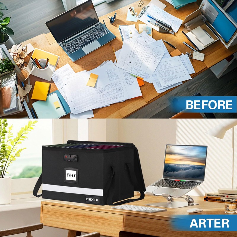 DSDCDJ File Box with Lock - Portable File Organizer Box