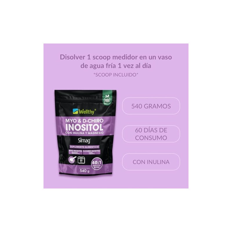 Wellthy Myo Chiro Inositol Polvo 540g Inulina Magnesio Marino Mezcla