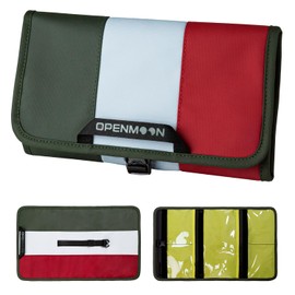 OPENMOON Multi-Purpose Storage Organizer, Tri-Fold Design, 5 Compartments, Splash-Proof, for Cables, Toiletries, Makeup (Dark Green+Gray+Red)