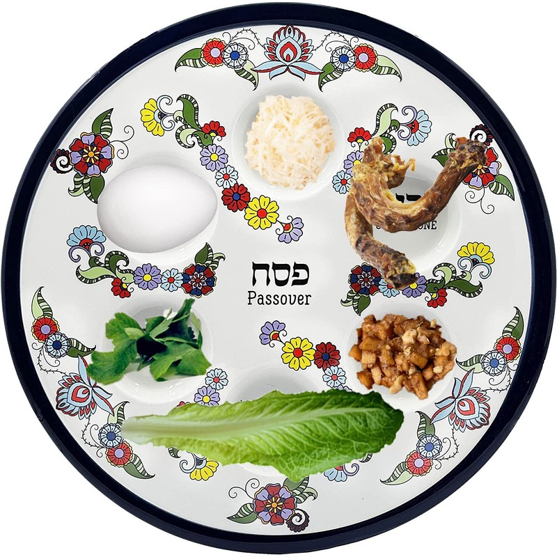 The Dreidel Company Ceramic Seder Plate Renaissance Design Passover Plate,