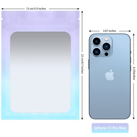 100 Pack Smell Proof Bags 5.9 x 8.7 Inch Mylar Bags with Clear Window Foil Pouch Bag Flat Baggies Matte Gradient Color (Purple Blue)