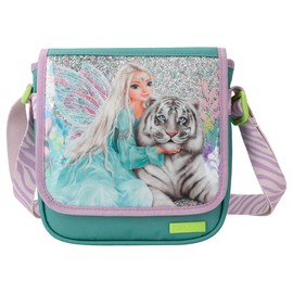 Depesche 12496 TOPModel Fantasy Tiger - Umhängetasche in Lavendel und Petrol, kleine Tasche mit Reißverschluss und längenverstellbarem Tragegurt