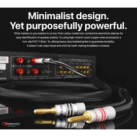 Nakamichi Excel Series 24k Gold Plated Banana Plug with (15 Feet) 12AWG Speaker Cable Wire 99.9% Oxygen-Free Copper (OFC) Heavy Duty Braided for Amplifier Hi-Fi Home Theatre - Black (15ft/4.5m)