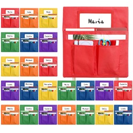 24 Pcs Chair Pockets for Classroom 13 x 14 inch Seat Sacks with Name Tag for Classroom Chairback Pocket Chart Multi Pockets K-2 Chairs Seat Back Organizer for Elementary School Home Supplies(Colorful)