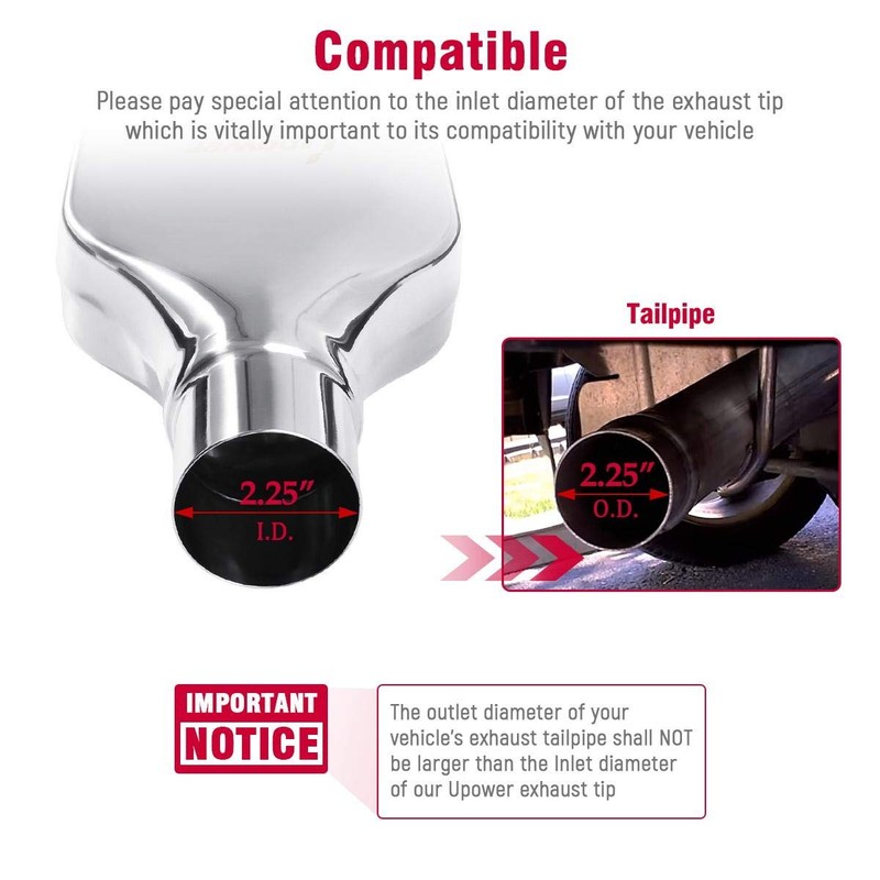Upower Pack of 2 Exhaust Tip 2.25" Inlet 2" x