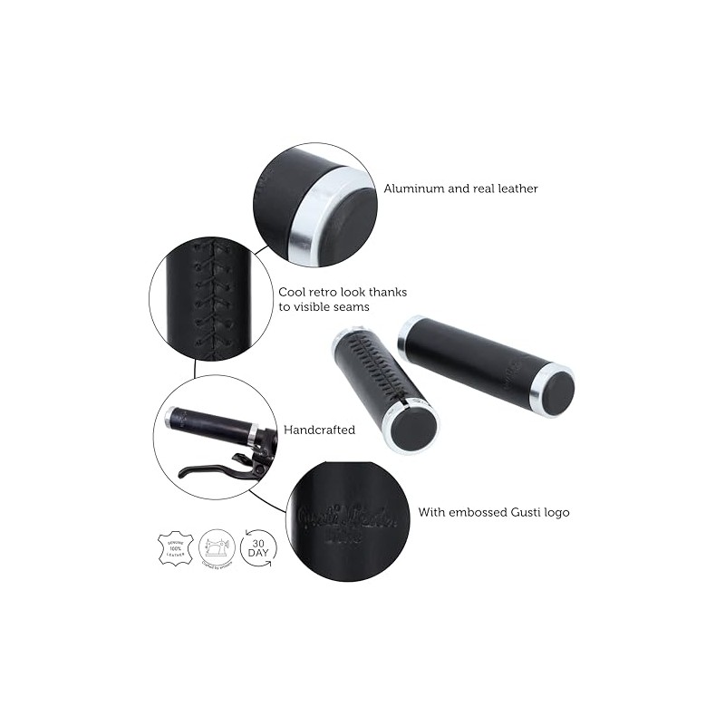 Gusti Gary F Bicycle Handlebar Grip Leather Black Stainless Steel
