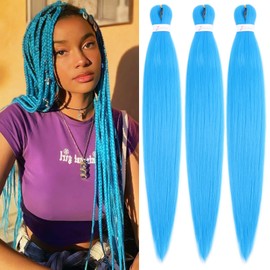 ADIASAI Braiding Hair Pre Stretched 16 Inch 3 Packs, Light Blue Pre stretched Braiding Hair for Professional Braiding Hair Extensions, Hot Water Setting Yaki Texture Synthetic Hair