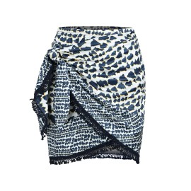 ZAFUL Slit Skirt for Women Boho Print Tie Side Wrap Tassel Casual Beach Mini SkirtColor: navy Blue, Size: S