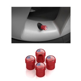 Sandfren 4PCS Ameican Flag Car Tire Valve Stem Cap, Hexagon Shape Vehicle Stem Covers with O Rubber Seal, Aluminum Alloy Patriotic Auto Air Dust Protection Accessories, Universal Fit (Red)