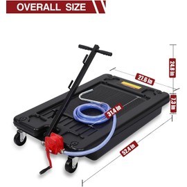 Fasyou Oil Drain Pan, 17 Gal Oil Drain Pan with Pump, Oil Change Pan with 8FT Hose & Folding Handle Low Profile & T Folding Handle Oil Drain Cart for Truck Cars SUVs