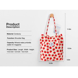 Yonsya Corduroy Tote Bags, Travel Shoulder Beach Bag for Women Work Lunch Grocery Shopping Gym Shopper Handbags, Multi, 25' x 15' x 4'