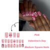 24 Pcs Pink Press on Nails Short Square ZWENJIE Fake