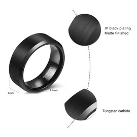 SHINYSO 8mm Tungsten Rings for Men Beveled Edges Brushed Wedding Bands Black/Black Comfort Fit Size 8