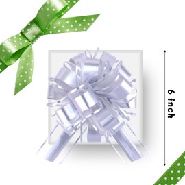 6 Pieces Big Pull Bow Gift Wrapping,6 inches, Pull Bow Ribbon Pull Bows for Christmas Wedding Baskets Valentine's Day Bows Ribbon Large Bow for Gift Wrapping (Silver)