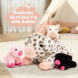MorisMos Spotted Pig Stuffed Animal Set,20'' Large Mama and 3 Baby Piglet Stuffed Animals for Girl Boy,4 Pack Plush Pig Toys Gifts for Kid,Piglet Lover, Cute Piggy Decor for Birthday Party Christmas