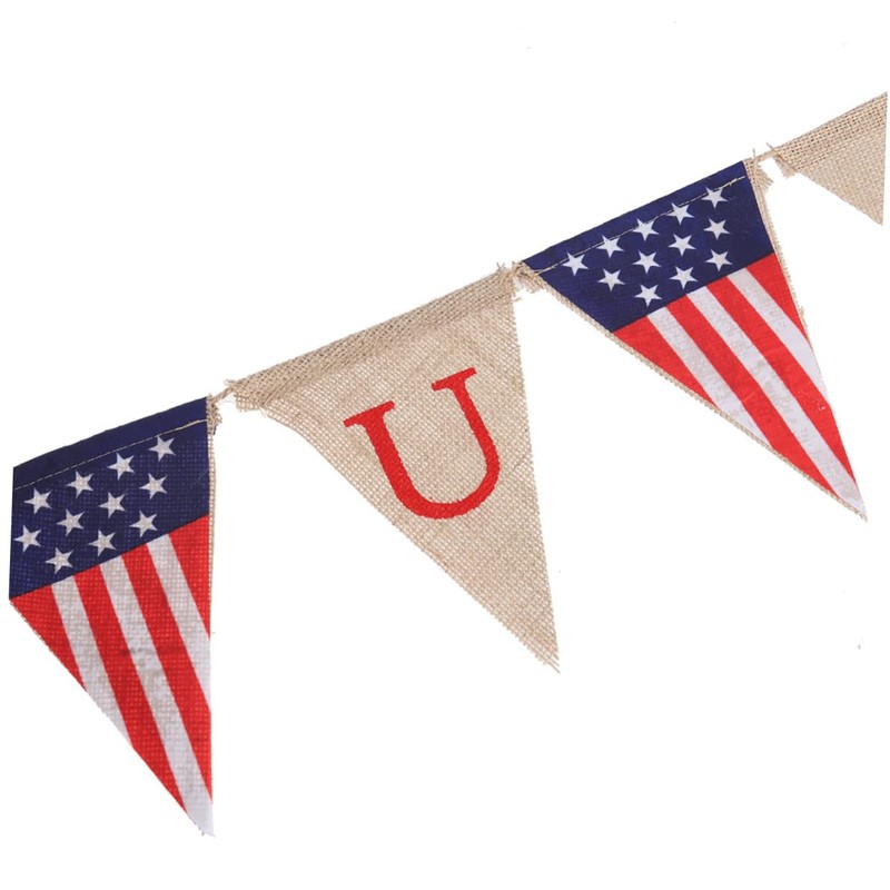 Ciieeo 2pcs 4th of July American Flag Pattern Burlap Banner