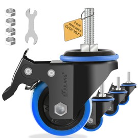JULANG 2 inch Locking Caster Wheels 5/16" Threaded Stem, Stem Mount (UNC 5/16" -18 x 1), Heavy Duty Casters Set of 4, Stem Casters for Wire Shelving, Carts, Furniture.(Blue)