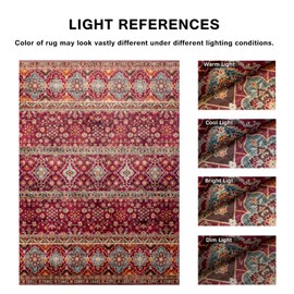 Fashriend Camilla Boho Area Rug, 5'×7' Washable Oriental Accent Rug, Non-Slip Traditional Floral Medallion Carpet, Non-Shedding Vintage Rug for Living Room, Bedroom, Dining, Office, Red