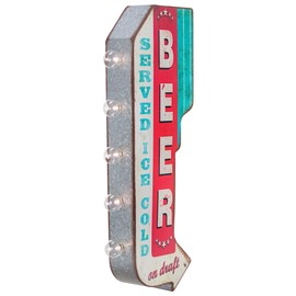 Beer on Draft Reproduction Vintage Advertising Sign - Battery Powered LED Lights, Double Sided Metal Wall Mounted - 25 x 10 x 4 inches