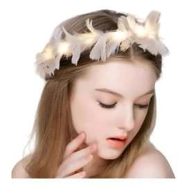 20 Piezas Diademas Con Brillo De Plumas Diademas De Ángel Blanco, Diadema Luminosa Con Luz Led Luminosas Fiest, Para Mujeres Y Niños, Cumpleaños, Navi