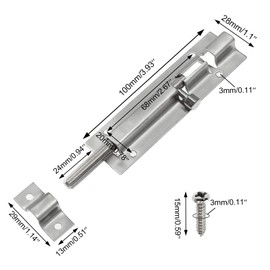 LDEXIN LDEXIN 4Pcs Door Security Slide Latch Lock, 4 inch/100mm Barrel Bolt with Solid Heavy Duty Steel to Keep You Safe and Private, Brushed Nickle Finish Door Latch Sliding Lock with Screws