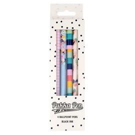 Pukka Pad, Pukka Pen Set of 4 Ballpoint Stick Pens with Smooth Black Ink - Quality Metal Barrel and Removable Cap - Hearts