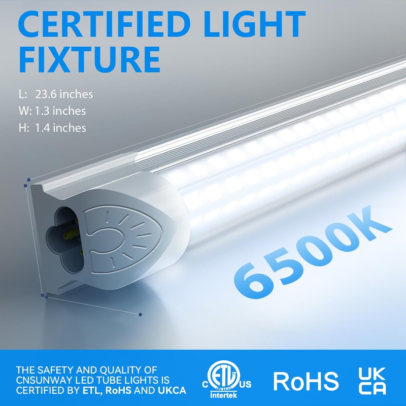 CNSUNWAY LED Shop Light 2FT, 24W 3600LM 6500K Super Bright,
