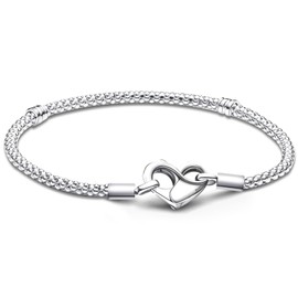 APUUESN Sterling Silver Charms Bracelet with Logo Engraving, Bracelets Moments Series, Bracelets Me Series, Charms Pendant Bracelet from 17 cm to 21 cm, Gold, Silver, 18 cm, Sterling Silver
