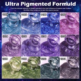 noirwhite Cat Eye Gel Nail Polish Kit-12 Colors Holographic Glitter Cat Eye Gel Polish Set with Magnet Based Top Coat Romantic Galaxy Series Soak Off Uv Led Magnetic Nail Polish Nail Art Manicure DIY