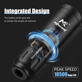 Tattoo Machine Kit Complete Wireless Tattoo Gun Kit, Rotary Adjustable Sroke Tattoo Pen with 1500 mAh Cordless Battery,Tattoo Carteidge Needles Set for Beginners (Yellow)