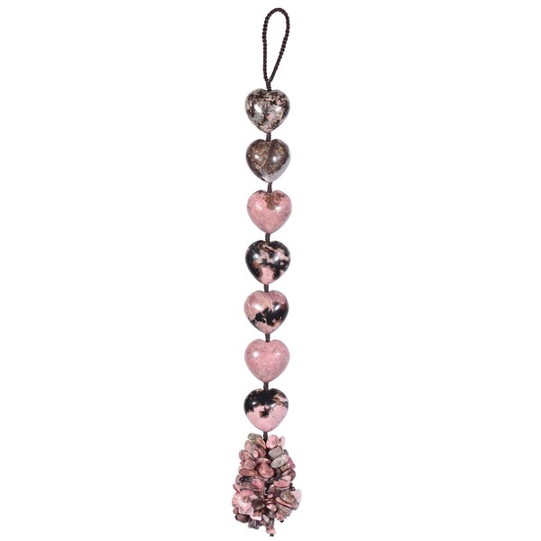 Cheungshing Love Heart Crystal Stone Hanging Ornament for Window, Car, Door, Wall Home Decor, Reiki Meditation Tool, Rhodonite