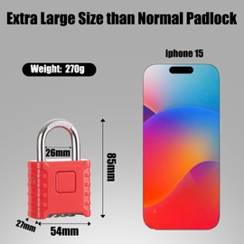 1 Pack disecu Heavy Duty 4 Digit Combination Lock, One Touch Unlocking, Anti-Error Feature, High Security Waterproof Large Outdoor Padlock for School Gym Locker, Fence, Gate, Storage Unit (Red)