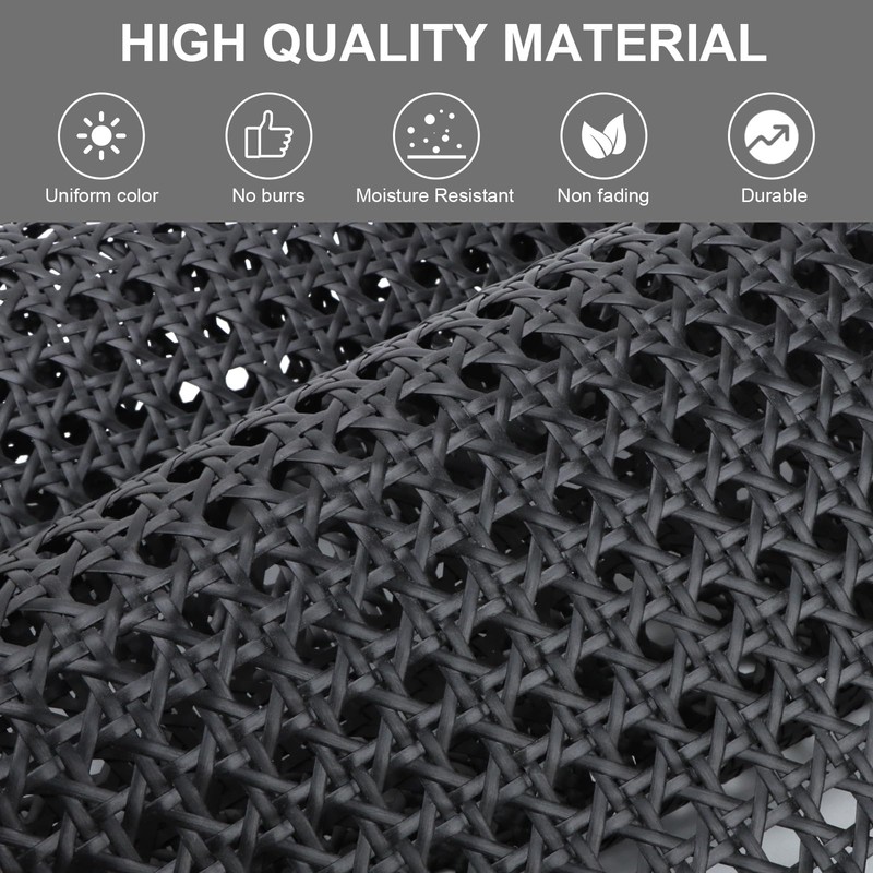 16" x 108.2" Plastic Cane Webbing for Basket Making, Black