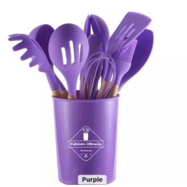 Unbranded 12Pcs Kitchen Silicone Utensils Set-Non Stick Cooking Utensils Wooden handle US - Purple
