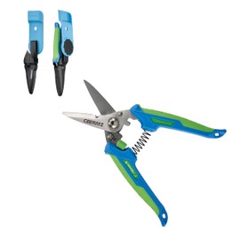 CEERAYZ 185mm Notch Scissors All Purpose Heavy Duty, Garden Shears, Scissors for DIY Projects, Office, Production Lines, Pruning, with Protective Sheath and Magnetic Holder (Blue/Green)