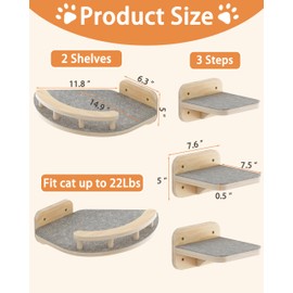 Megidok Modern Cat Wall Furniture - Cat Climbing Shelves with 3 Steps, Hammock & Perches - Up to 22Lbs