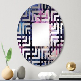 DesignQ Cosmic Purple Damask - Damask Maze - 20x30 Inches - Oval Decorative Wall Mirror for Bathroom, Bedroom, Entryway, Living Room, Vanity Room and Modern Décor