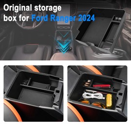 SHAOHAO Compatible with Ford Ranger T9 2023 2024 2025 XL XLT Centre Console Storage Box Armrest Organiser Ranger 2024 Centre Armrest Glove Box Ford Ranger Wildtrak Accessories (Black)