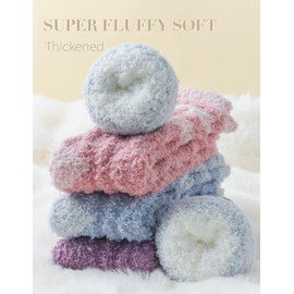 TEHOOK Warm Cozy Gifts Stuffers, Winter Soft Fluffy Thick Fuzzy Socks for Women(Blue Pink Purple)