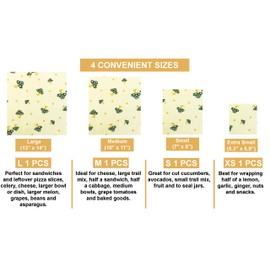 UGOS Organic Beeswax Food Wraps - Reusable Bees Wax Paper Wrap, Assorted 4 Pack (Mushrooms)